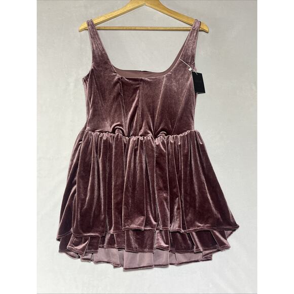 Velvet Mini Dress Large Purple Corset Square Neck Layered Ruffle Holiday Party - Picture 2 of 10